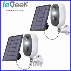 2PCS ieGeek Outdoor Wireless Solar Security Camera WiFi Home Battery CCTV System