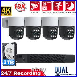 4K PoE Home Security CCTV Camera System Dual Lens 10x Zoom PTZ Set 8CH NVR 3TB