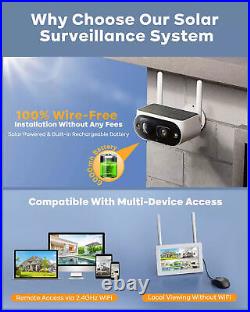 4MP Solar Powered Security Camera System Wireless Outdoor with Monitor for Home