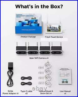 4MP Solar Powered Security Camera System Wireless Outdoor with Monitor for Home