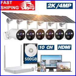 4MP WiFi Home Security Camera CCTV System Outdoor Solar Bullet 10CH NVR 500GB