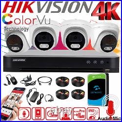 Hikvision 4K 8MP COLORVU CCTV KIT Home Audio CAMERA SYSTEM DVR + 2TB HDD IP67 UK