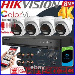 Hikvision 4K Audio CAMERA 8MP ColorVu CCTV Home SYSTEM DVR+ 500GB HDD Outdoor UK