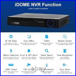 IDOME Home Security 8 channel NVR Recorder 8mp 4k CCTV IP POE CAMERA WIFI UK