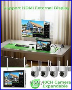 Solar Battery Wireless Home Security Camera System Outdoor Wifi 10 LCD NVR 500G