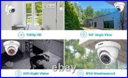 ZOSI 1080P 8CH DVR 8x 2MP CCTV Home Security Dome Camera System 2TB Night Vision