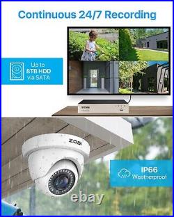 ZOSI 1080P 8CH DVR 8x 2MP CCTV Home Security Dome Camera System 2TB Night Vision