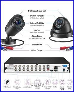 ZOSI 16CH DVR 2TB 1080P HD CCTV Home Security Camera System Kit IR Night Outdoor