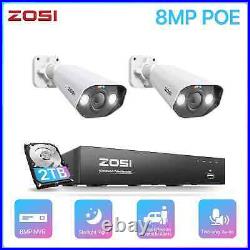 ZOSI 4K 8MP POE CCTV Camera System Home Security H. 265+ NVR +2TB ColorVu Outdoor