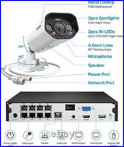 ZOSI 4K 8MP POE CCTV Camera System Home Security H. 265+ NVR +2TB ColorVu Outdoor