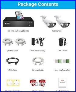 ZOSI 4K 8MP POE CCTV Camera System Home Security H. 265+ NVR +2TB ColorVu Outdoor