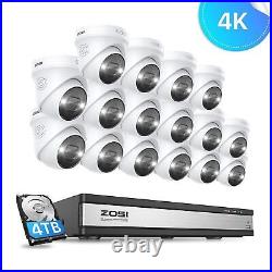 ZOSI 4K 8MP PoE CCTV Camera System 8CH/16CH NVR Home Security Kit Outdoor Audio