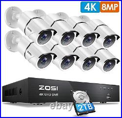 ZOSI 4K Ultra HD CCTV Camera 8CH Home Security System Outdoor 8MP DVR +2TB HDD