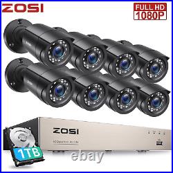 ZOSI 8CH H. 265+ 5MP DVR Outdoor 1080P CCTV Home Security Camera System 1TB HDD