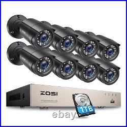 ZOSI 8CH H. 265+ 5MP DVR Outdoor 1080P CCTV Home Security Camera System 1TB HDD