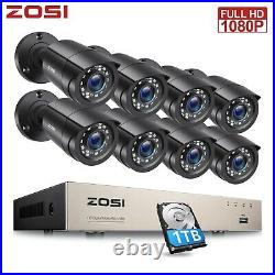 ZOSI 8CH H. 265+ DVR 1TB FULL HD 1080P CCTV Home Security Camera System Outdoor