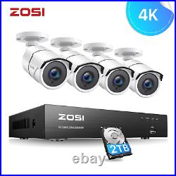 ZOSI CCTV Camera System Home Security 4K 4CH 2TB HDD DVR Outdoor IR Night Vision